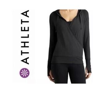 ATHLETA Inner Twist Wrap Pullover Hooded Athletic Top XS Black
